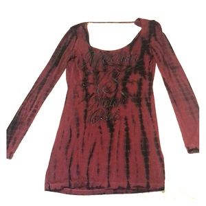 Affliction long sleeve mini dress burgundy/blk S